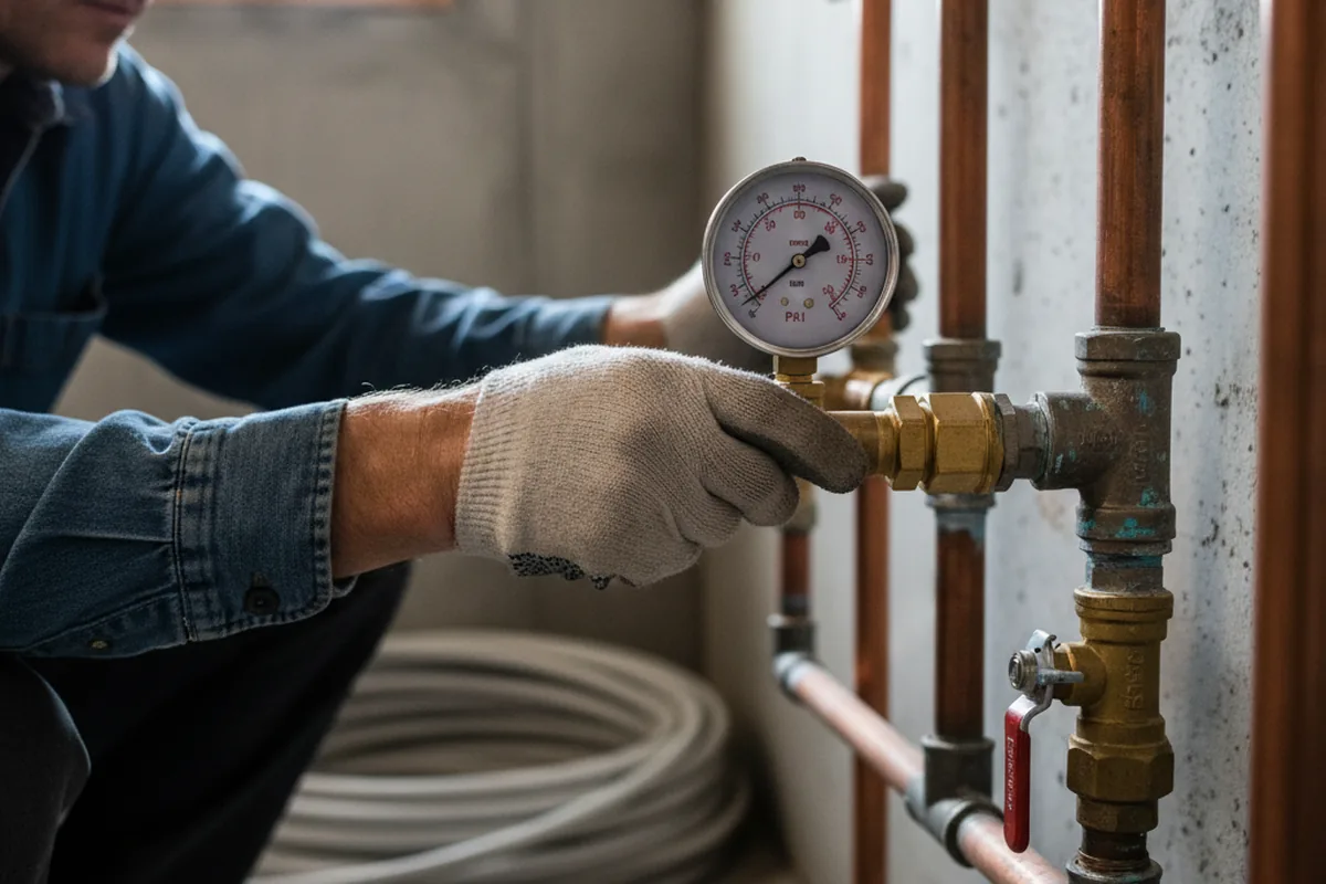 Pressure testing a repaired line during Water Line Repair in Roxana